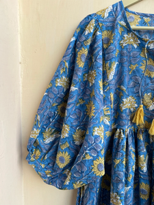 Vestido bohemio de manga larga con cuello redondo y estampado de bloques para mujer, talla grande, estilo hippie, de algodón, a precio de fábrica. - Product Image 2