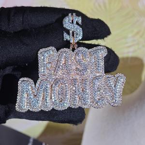 จี้ห้อยคอแบบกำหนดเองสุดหรูหราประดับเพชรโมอิสซาไนต์รูปสัญลักษณ์ดอลลาร์ สไตล์ฮิปฮอป - Product Image 3