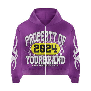 Custom <b>Pink</b> Graphic Zip <b>Hoodie</b> Men's Streetwear Acid Wash Distressed Print Breathable 100% Cotton Regular Fit High Quality - Product Image 3