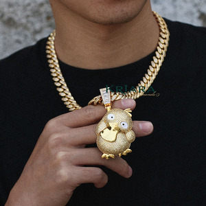 Colgante de Pato de Plata 925 Bañado en Oro con Diamante Cultivado en Laboratorio, Corte Brillante Redondo, Estilo Hip Hop, Encanto de Animal Adorable, Joyería de Regalo Unisex - Product Image 5