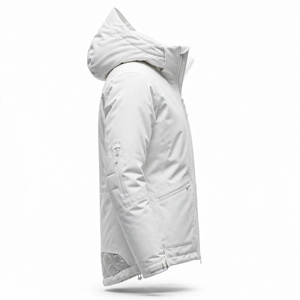 Men's <b>White</b> Stand Puffer <b>Jacket</b> <b>Waterproof</b> Windproof Fleece Lining Zipper Closure Casual Winter Outerwear Regular Fit Solid - Product Image 2