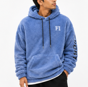 Sweat-shirt à capuche en molleton de coton pour homme, brodé sur mesure, style sport, doux et moelleux, chaud, en sherpa, avec poche avant, décontracté, streetwear - Product Image 6