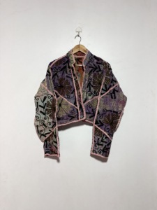 Veste courte en patchwork de coton Kantha tissé pour femme, légère, réversible, style pull à manches longues, automne-printemps - Product Image 4