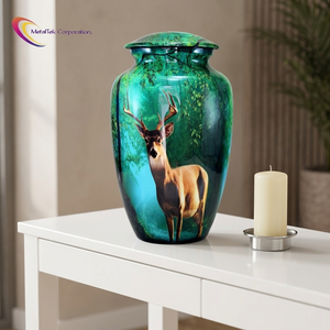 Premium Adult Metal Urn Unique Forest Stag Design Artisan Cremation Urns Keepsake for Ashes Home Memorial Decorative Deer Print - Product Image 1