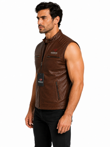 Gilet en cuir élégant pour homme avec coutures résistantes, doublure lisse, poches pratiques et coupe classique, idéal pour les voyages, le vélo et le quotidien. - Product Image 3