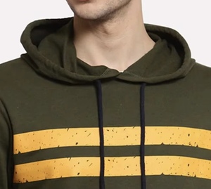 Sweat-shirt à capuche vert olive pour homme avec rayures jaunes, coupe classique, pull en coton tricoté décontracté, vêtement d'automne - Product Image 3