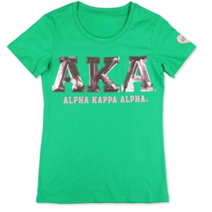 T-shirt graphique personnalisé vert et rose à manches courtes, col rond, haut décontracté et tendance, design métallique, vêtement élégant pour femme au quotidien - Product Image 1