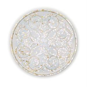 Round Modern Serving Tray Mother Pearl Seashell Multi-functional Organizer for Breakfast Traditional Engraved Design Home Decor - Product Image 1