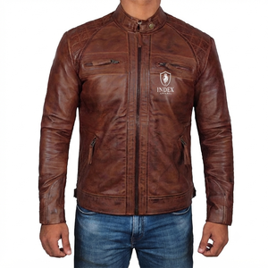 Chaqueta de cuero genuino para hombre de marca personalizada con cierre de cremallera y bolsillos, para otoño e invierno. - Product Image 1