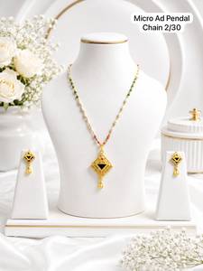 Gold Color Micro Ad Pendant Necklace and Earring <b>Set</b> Beaded Chain Diamond Shape Jewelry <b>Set</b> for Women - Product Image 2