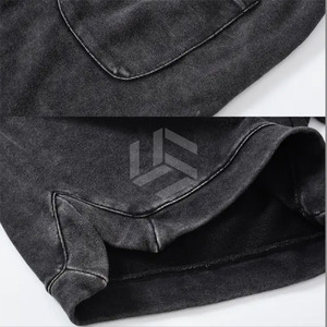 Pantalones Cortos Negros con Lavado Ácido para Hombre, Algodón 260 280 300 GSM, con Cordón Ajustable, Estilo Vintage, con Diseño Personalizado OEM - Product Image 4