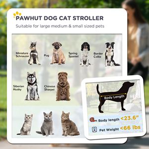 Passeggino Universale per Animali Domestici con Chiusura a Un Clic, Ruote Anteriori, Ammortizzatori, Freni, Borse Portaoggetti e Finestra a Rete - Product Image 4