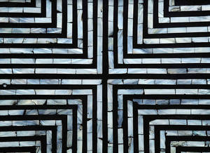 Tabourets hexagonaux gris fumé foncé, mosaïque artisanale en nacre, petite table d'appoint, décoration pour salon et chambre à coucher - Product Image 3