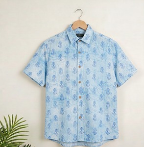 Mens Hand Block Print Cotton <b>Shirt</b> Soft Breathable Summer Casual <b>Shirt</b> Indian Handmade Bulk Supply - Product Image 3