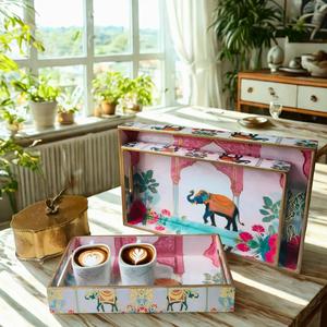 Juego de bandejas nido de MDF con estampado floral esmaltado para regalos de Navidad, decoración del hogar, desayuno, bodas y inauguración de casas. - Product Image 3