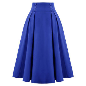 Jupe midi plissée bleu royal pour femmes grandes tailles, style vintage, tissu satiné, à porter en automne - Product Image 1
