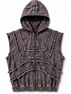 Gilet sans manches en jean à capuche pour homme, style streetwear - Product Image 1