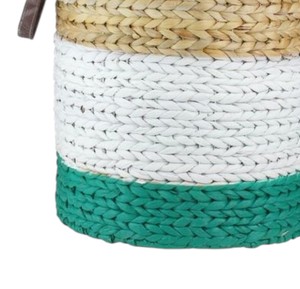 Natural White and Green Water Hyacinth Basket Storage Laundry <b>Hamper</b> with Leather Handles Eco Friendly Home Organizer <b>Box</b> - Product Image 4