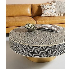 Table basse ronde en os incrusté de qualité supérieure, faite à la main, moderne, écologique, meubles de luxe pour salon - Product Image 1
