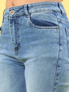 Women's Casual Blue Denim <b>Boot</b> Cut Jeans Mid Waist Knee Length Flattering Relaxed Fit Vintage Versatile - Product Image 6