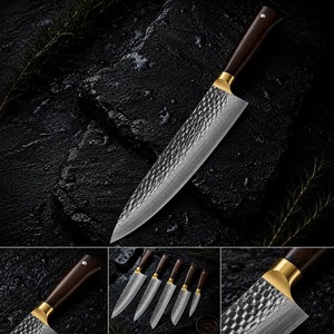 Ensemble de couteaux de chef japonais forgés à la main, lame en acier Damas, manche en bois, finition satinée, 8-9,9 pouces, pour droitiers, usage en cuisine - Product Image 2