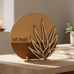 Modern <b>Wooden</b> Round Home Decor Sign with Leaf Design | Laser Cut Decorative Tabletop Plaque | <b>Rustic</b> Farmhouse <b>Wooden</b> Accent - Product Image 3