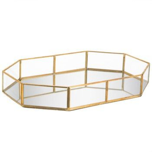 Bandeja rectangular moderna de vidrio estriado con marco de metal, elegante bandeja decorativa con efecto espejo para decoración del hogar. - Product Image 6