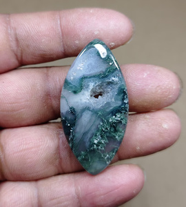 Cabochon d'agate mousse naturelle, pierre précieuse taillée en marquise, quartz vert et blanc poli, pierre lâche pour la fabrication de colliers et de bijoux - Product Image 3