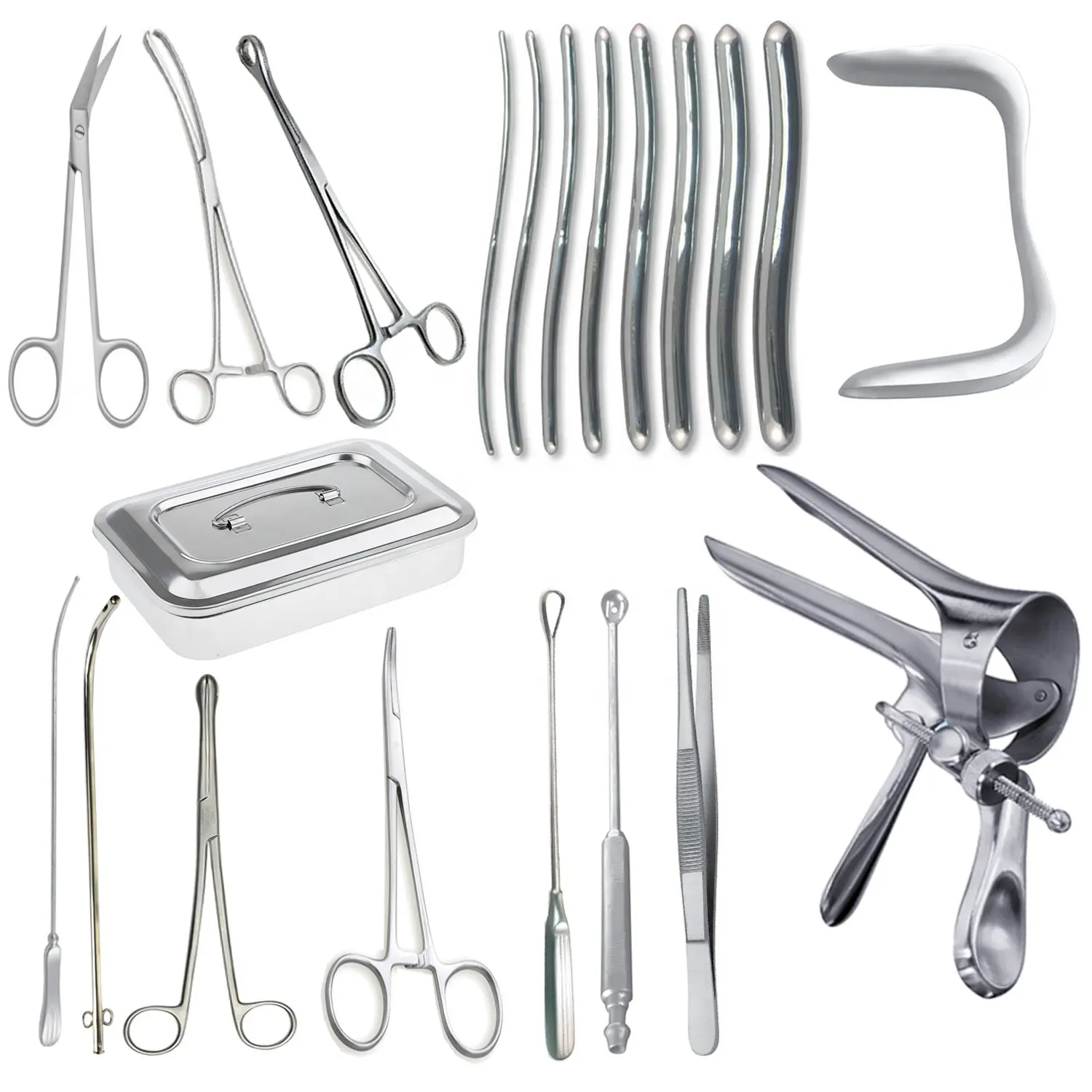 Gyne D & C Bộ 21 cái, giãn nở và nạo (D & C) Bộ dụng cụ phụ khoa dụng cụ phẫu thuật