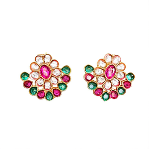 Kundan Gold Plated Stud Earrings with Zircon Diamond & Topaz-Fashion Jewellery - Product Image 3