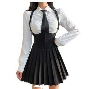 Mujeres talla 4XL Sexy JK uniforme traje Slim American Sugar Spicy Girls estilo universitario uniforme conjunto camisa blanca + Correa Falda plisada - Product Image 1