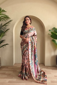 Sari en soie Tussar Rivaayat House avec bordure Kalamkari et richement orné de Zari, Sari indien traditionnel extensible et absorbant l'humidité, idéal pour les mariages - Product Image 2