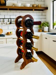 Organizador de bebidas de madera para 3 botellas de vino, ideal para uso en bares domésticos, mantiene las botellas de vino ordenadas sobre las mesas de bar, de la India. - Product Image 6