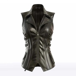Chaleco de piel de oveja negra para mujer Claire - Product Image 1