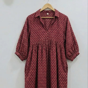 Robe midi pour femme, faite main, 100% coton, formelle, simple, à motifs floraux, respirante, taille naturelle, pour l'été, vêtements en gros - Product Image 1
