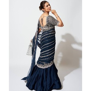 TRENDING VICHITRA BORDADO TRABAJO LEHENGA SAREE BLUSA CON DUPATTA AZUL - Product Image 1