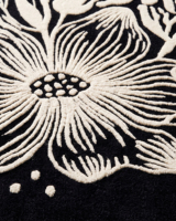 Tapis antidérapant en laine écologique noir ivoire, motif floral botanique surdimensionné à poils épais pour salons et chambres modernes