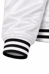 Blouson universitaire unisexe blanc avec garnitures noires, col rabattable, simple boutonnage, style preppy, coupe classique, pour l'hiver, imperméable, en cuir de vachette - Product Image 5