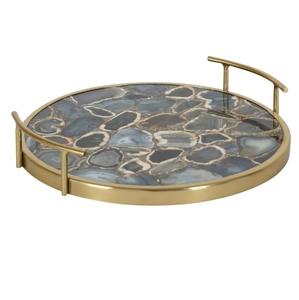 Juego de 2 bandejas de mármol para servir aperitivos, para uso en el hogar, hoteles y restaurantes, bandeja para servir pizza con asa dorada, bandeja de diseño - Product Image 2