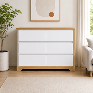 Cómoda Moderna de Alta Calidad 14_0054 con 6 Cajones, para Montar en el Suelo, para Dormitorio, Cocina, Baño, Tablero de Partículas, Roble Natural Blanco, Hotel - Product Image 1