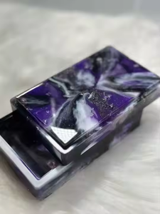 Luxury Black Epoxy Resin Jewelry <b>Box</b> Handmade Rectangular Decorative Storage <b>Box</b> with Gold Foil <b>Keepsake</b> Gift <b>Box</b> Ring Necklace - Product Image 4