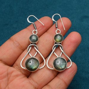 Labradorite <b>Stud</b> Earrings Handmade 925 <b>Sterling</b> <b>Silver</b> Gold Plated IGI Certified Natural Gemstone Jewelry for Women Party Gift - Product Image 2