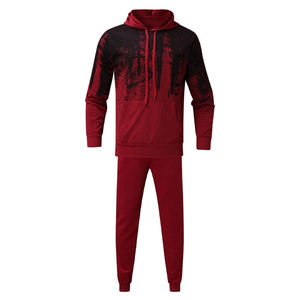 High Quality Men's <b>Red</b> Graphic Hooded Tracksuit Pullover <b>Hoodie</b> And Sweatpants Sportswear OEM Manufacturer In Pakistan - Product Image 2