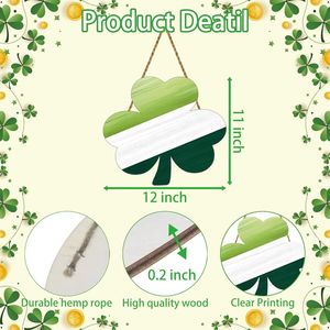 Ghirlanda da parete per il Giorno di San Patrizio, decorazioni in legno per porta d'ingresso con trifoglio, insegna per porta per festività - Product Image 2