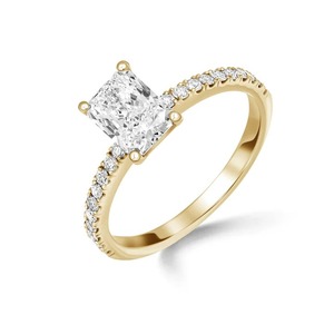 Anillo de Compromiso Solitario de Oro Amarillo de 14K con Diamante Cultivado en Laboratorio de Corte Radiante de 1.10 Quilates y Pavé, Anillo Nupcial - Product Image 3