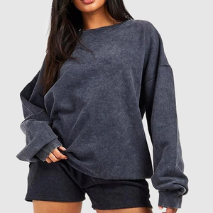 Sudadera Oversize de Felpa con Lavado Ácido de Alta Calidad para Mujer, Cuello Redondo Liso Personalizado con Hombros Caídos para Invierno - Product Image 3