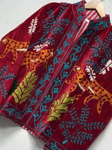 Boho Chic Suzani Embroidered <b>Velvet</b> <b>Jacket</b> With Tropical Pattern Women Ethnic Winter Coat Stand Collar Open Front Designer Wear - Product Image 3
