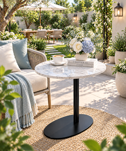 Mesa Auxiliar Redonda Moderna y Minimalista con Tapa de Madera de Arce y Base de Metal Negro, Muebles Ecológicos para Sala de Estar y Dormitorio - Product Image 4