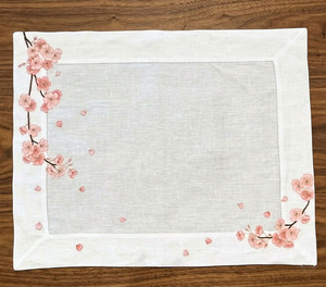 Custom Wholesale Handmade Traditional Embroidered Peach Blossom White 100% Linen <b>Placemat</b> Napkin Sets Washable Mats for Weddings - Product Image 3