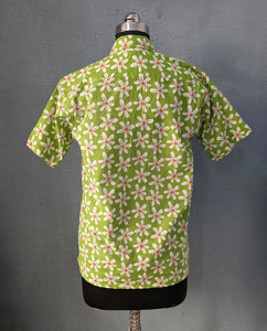Chemise décontractée à manches courtes pour homme, imprimé floral, coton vert, col rabattu, respirante pour l'été - Product Image 5